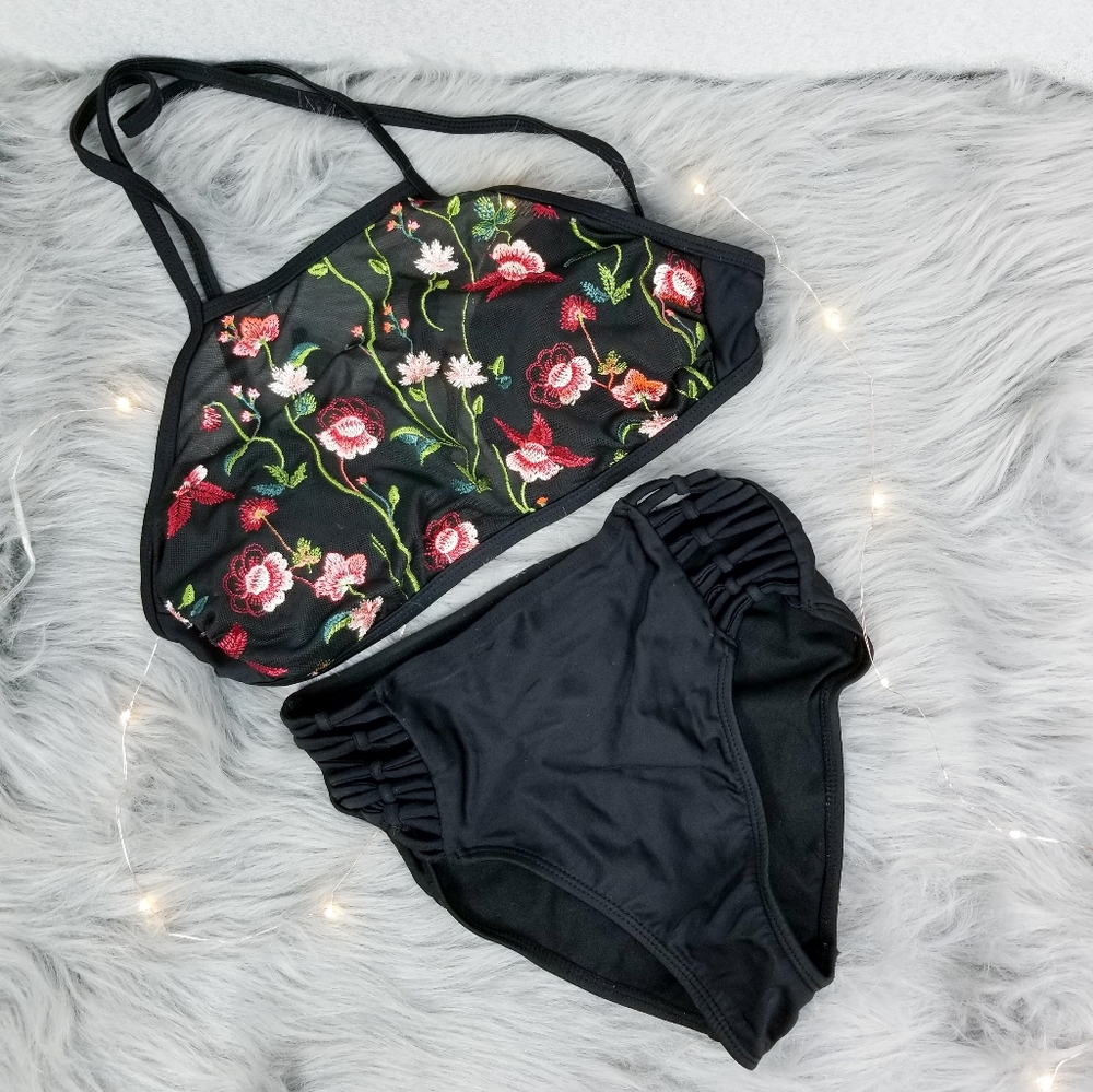 Xhilaration Bikini Swimsuit Set Mesh Embroidered